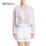 MO&Co.女装长袖短款圆领拉链口袋夹克 欧美个性马卡龙色外套moco