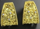 【日本直邮中古首饰】TASAKI 钻石18K金花朵镂空设计耳夹vintage