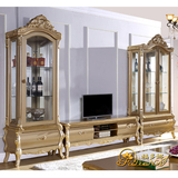 福多娜欧式客厅家具香槟金色实木电视柜地柜组合柜单门双门酒柜