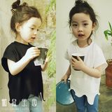 特价现货韩国进口童装代购2016夏装YEJ女童不对称结构纯色短袖T恤