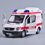 彩珀120合金救护车模型 儿童仿真1:32合金回力小汽车声光玩具车