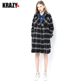 Krazy格纹大衣提气场  粗纺羊毛呢黑白格纹大衣外套女 含腰带8173