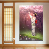 日本仕女图装饰画日本樱花挂画日本料理寿司装饰画榻榻米卧室壁画