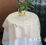 老货收藏外贸出口欧美原单手工长城边绣花白米色全棉方形盖巾桌布