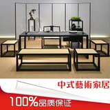 仿古茶台功夫茶餐桌实木泡茶桌椅组合新中式茶艺书法桌茶楼家具