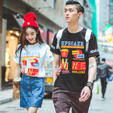 2016夏季新款情侣装韩版宽松潮流印花学院风个性男女情侣短袖T恤
