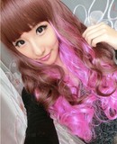 动漫COS型假头发女生原宿风长卷发长发大卷彩色粉红色渐变色假发