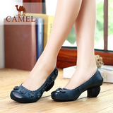 【特卖】Camel/骆驼女鞋舒适休闲单鞋羊皮圆头浅口粗跟单鞋