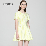 Peoleo/飘蕾女装2015夏装新款修身收腰短袖连衣裙A字裙5221201205