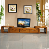 新款榆木电视柜组合 可伸缩实木电视柜 现代中式客厅柜 实木地柜