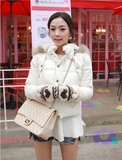 韩国代购2014冬季韩版新款貉子毛连帽领短款加厚甜美纯色羽绒服女