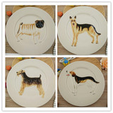 手绘浮雕狗狗大圆盘。外贸陶瓷ERMO ZOO原单12种宠物狗画像盘餐具
