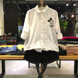 2016春季新品花朵海星刺绣胸口米奇韩版休闲衬衫