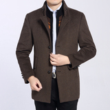人民毛呢大衣男2015冬季新款中年立领羊毛纯色加厚品牌爸爸装外套