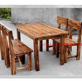 特价户外实木桌椅组合碳烤防腐木休闲庭院餐厅套件长方桌靠背椅凳