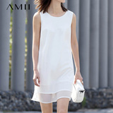 Amii背心裙2016夏装新款无袖雪纺连衣裙艾米女装白色中长款裙子潮