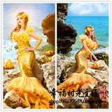 2015展会新款影楼水下摄影服装金色美人鱼服装主题婚纱演出礼服M3