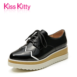 Kiss Kitty2016新款韩版英伦复古休闲鞋松糕跟厚底系带深口单鞋女