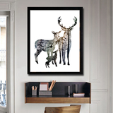 麋鹿一家北欧风格现代简约装饰画客厅卧室挂画办公室实木墙画壁画