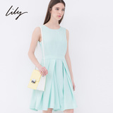 Lily2015夏装新款女装修身大裙摆纯色无袖连衣裙115230I7302