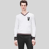 Versus Versace男装意大利正品代购2016春白色纯棉字母套头针织衫