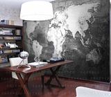 黑白世界地图西餐厅酒吧奶茶店背景墙纸大型壁画无纺布3d复古怀旧
