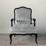 美式/法式乡村风格家具沙发椅/实木桦木印花布客厅椅/黑色躺椅