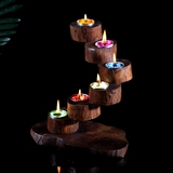 泰国创意实木烛台 木质6层异形复古浪漫家居装饰摆件客厅餐厅蜡烛