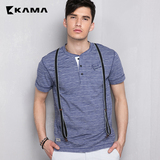 卡玛KAMA 2016夏季款男装 字母印花条纹背带短袖T恤男 2215525