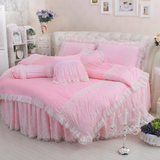 情儿坊 韩式田园风格 超柔珊瑚绒四件套 圆床床上用品 蕾丝馨语