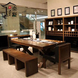 美式乡村复古实木餐桌 长方形客厅办公室桌子 酒店餐厅餐桌椅组合