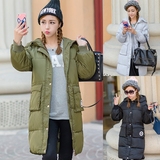 韩国新品面包棉服女长款宽松连帽长袖大口袋学生冬季外套羽绒棉衣