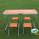 中国平安铝合金展业促销桌广告桌 折叠野餐桌橙色1桌4椅烧烤桌