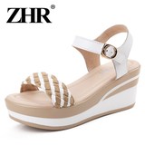 ZHR2016夏季新款韩版平底百搭女凉鞋厚底松糕女鞋学生编织坡跟鞋