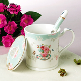 欧式骨瓷杯盖马克杯子陶瓷水杯茶杯咖啡杯办公室盖杯带勺茶水杯子