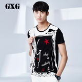 GXG男装 男士短袖T恤 时尚修身黑白色圆领短袖T恤#52244476