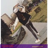 2016春秋装新款bf风韩版拼色刺绣两面穿字母学生印花外套棒球服女