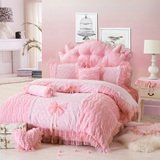 特价韩式公主蕾丝全棉床上用品纯棉床上四件套粉色婚庆床品结婚