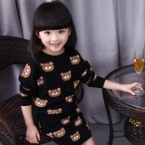 韩版童装2015秋冬季新款女童小熊针织套装 毛衣+短裙包臀裙两件套
