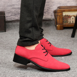 新款时尚男士尖头皮鞋韩版青春潮流商务休闲男鞋英伦红色男生鞋子