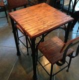 雕花餐桌咖啡桌椅酒吧欧式仿古方桌小复古铁艺组装美式乡村餐桌椅