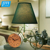 现代创意时尚带钟表的纯手工铁艺灯具 卧室床头客厅学习台灯