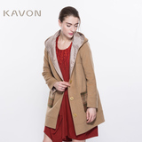 KAVON卡汶 冬新款时尚英伦单排扣口袋H型直筒羊毛大衣外套女