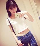 韩国高腰短款上衣服女士超短装露脐T恤夏季漏肚脐潮女衣显瘦纯色