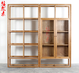 老榆木现代新中式书柜原创设计原木带门书柜组合实木古典家具