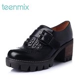 Teenmix/天美意2016春季女鞋粗跟牛皮女单鞋6E822AM6
