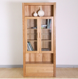 原木印象 简约全实木书柜 橡木书架带柜门储物架书橱带抽屉定制