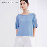 AmiiRedefine品牌女装 2016夏新大码直筒休闲镂空花边短袖T恤