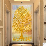 3D立体发财树玄关壁纸 装饰画过道壁画 竖版 走廊壁画壁纸墙纸
