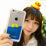 创意苹果iPhone6plus会游泳动的小黄鸭6s手机壳5s液体流动鸭子5